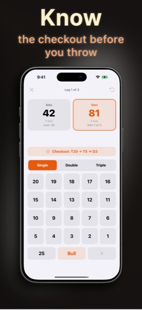 Darts Scorer — live X01 scoring with checkout suggestion