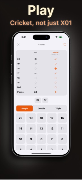 Darts Scorer — Cricket mode with mark tracking