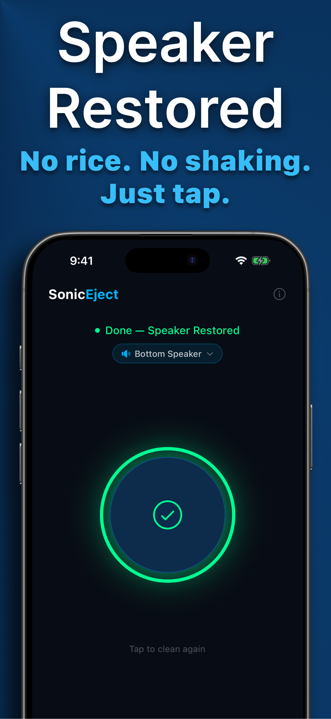 SonicEject speaker restored — green confirmation ring