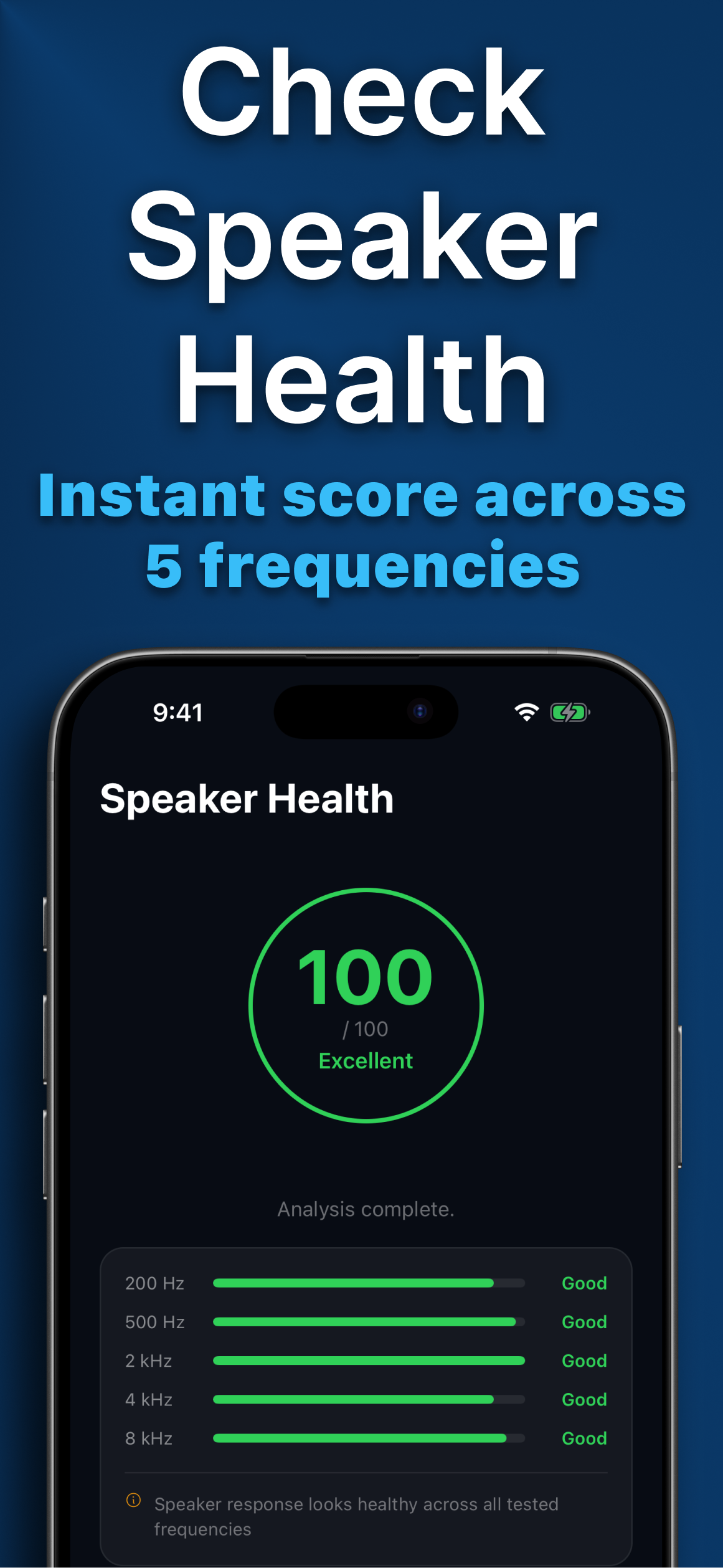 SonicEject speaker health check — 100/100 score