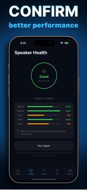 SonicEject speaker health check — 100/100 score