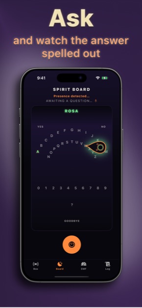 Spirit Box spirit board with planchette spelling out an answer letter by letter