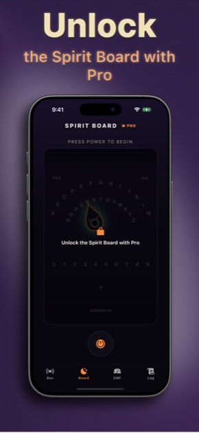 Spirit Box locked spirit board screen showing the Pro upgrade prompt
